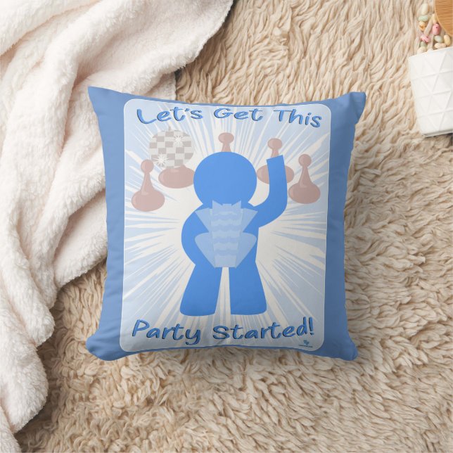 Get Party Started Gamer Fun Meeple Slogan Throw Pillow (Blanket)
