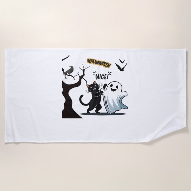 Get ready for a spook-tacular Halloween Nice party Beach Towel (Front)
