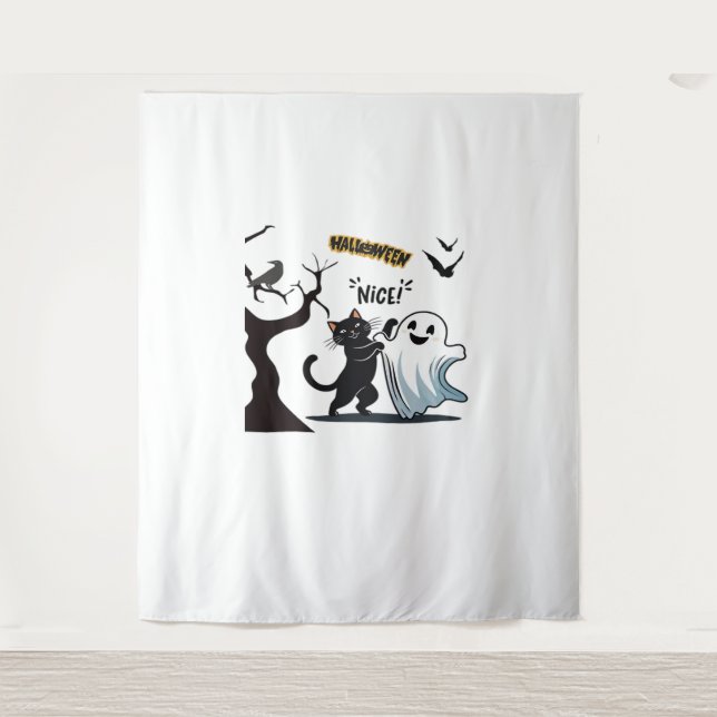 Get ready for a spook-tacular Halloween Nice party Tapestry (Front)