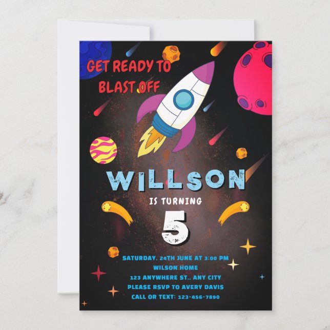 Get Ready To Blast-Off Galaxy Travelling Invitation (Front)