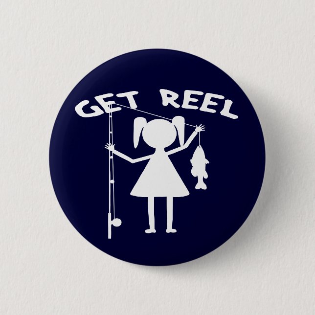 Get Reel - Little Girls Fishing 2 Inch Round Button (Front)