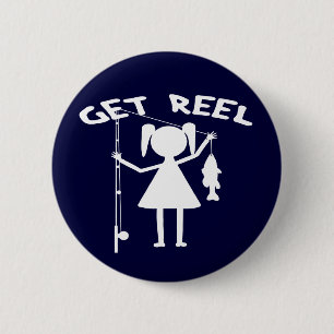 Get Reel - Little Girls Fishing 2 Inch Round Button