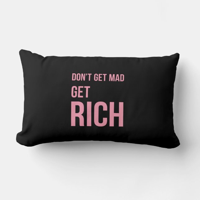 Get Rich Money Quotes Inspiring Pink Black Lumbar Pillow (Front)