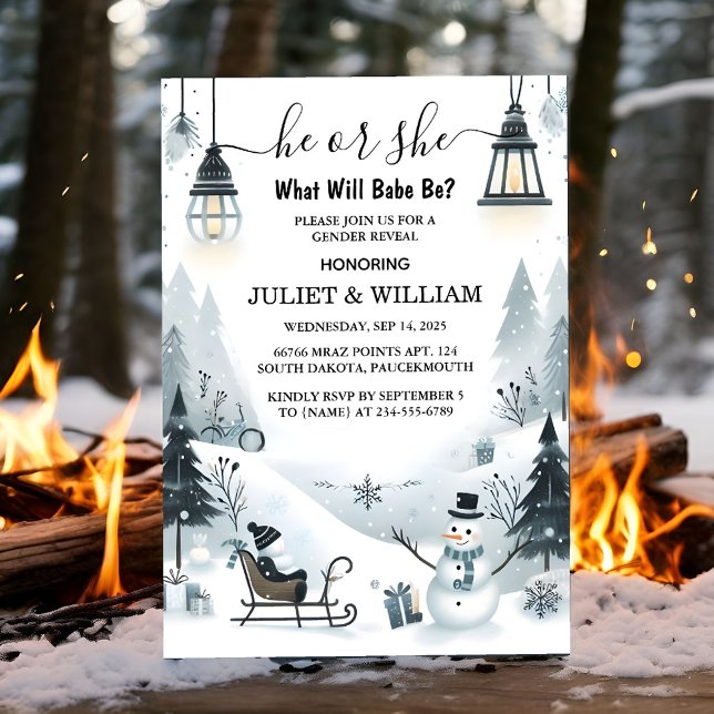 Get Rustic Snow Cold Ice Cozy Winter Gender Reveal Invitation (Creator Uploaded)