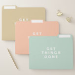 Get Things Done | Peach, Mint & Gold File Folders<br><div class="desc">Get organized with these bright and festive file folders set. It features gold,  peach and mint colours. These modern file folders are a perfect way to keep track of receipts,  schedules and other important documents. You can customize the text to suit your needs. Get things done!</div>