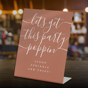 Get This Party Poppin Popcorn Bar Terracotta Pedestal Sign