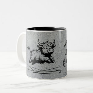 Get up and Go highland Cow Two-Tone Coffee Mug