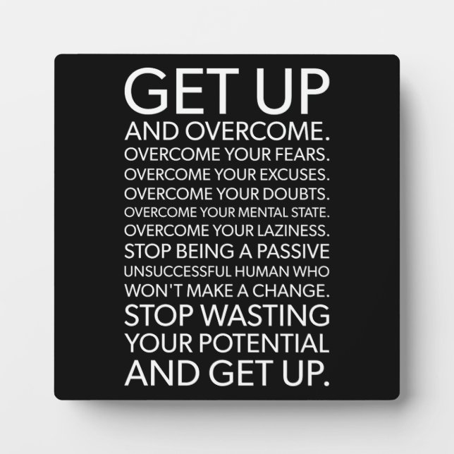 Get Up And Overcome - Gym, Hustle, Success Plaque (Front)