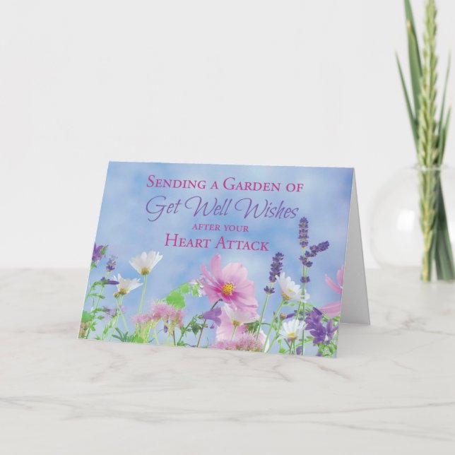 Get Well After Heart Attack, Garden Flowers Card (Front)