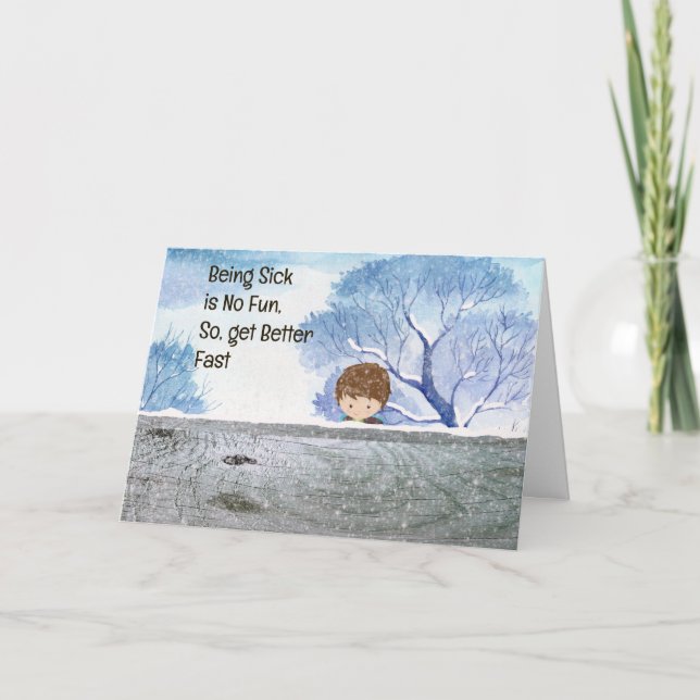 Get Well Card for Child.  Snow & Boy (Front)