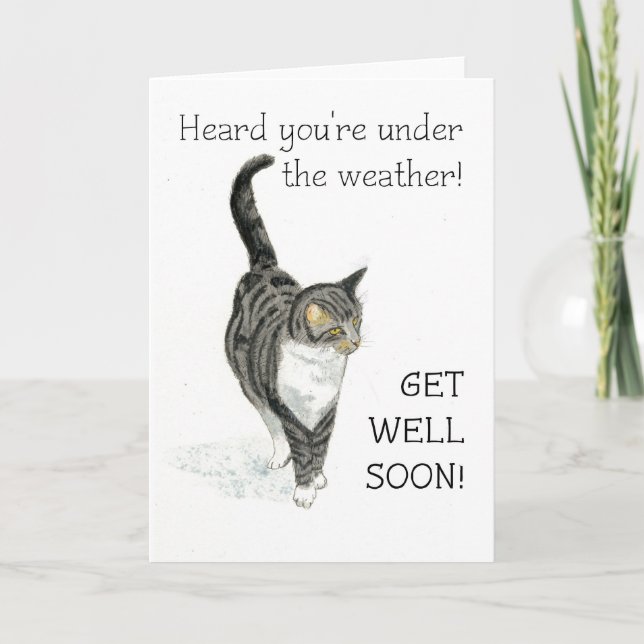 Get Well Card - Grey Tabby Cat (Front)