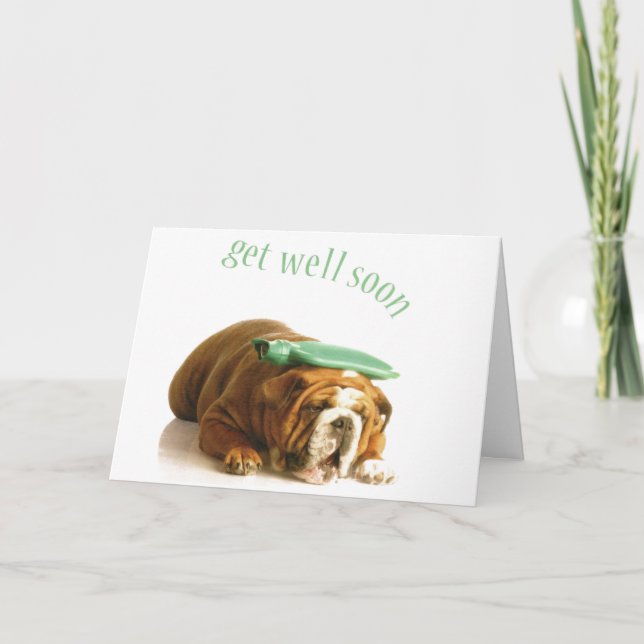 Get Well Card - ill Dog With Hot Water Bottle (Front)