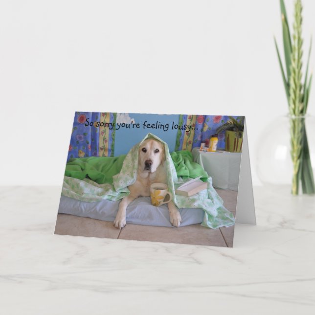 Get well card, photo of dog playing sick thank you card (Front)