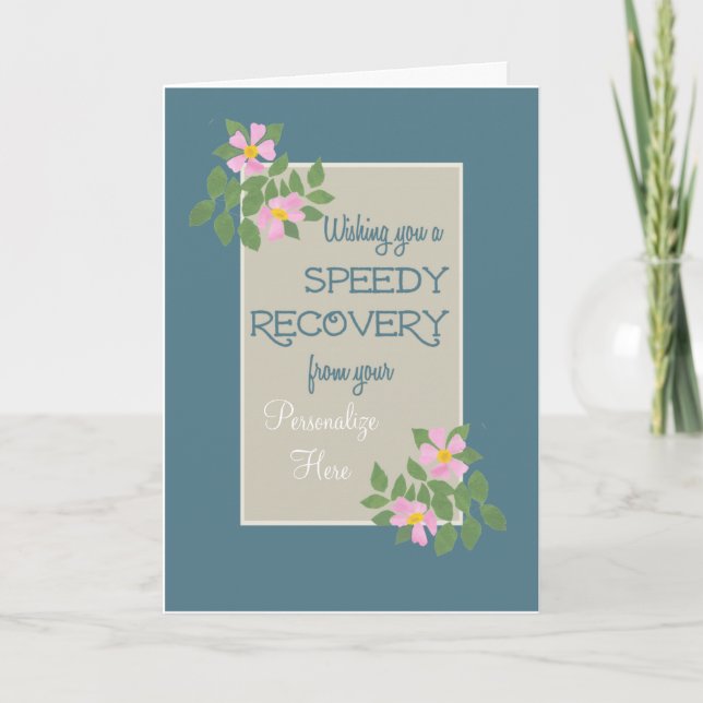Get Well Card to Personalize, Pink Dogroses, Blue (Front)