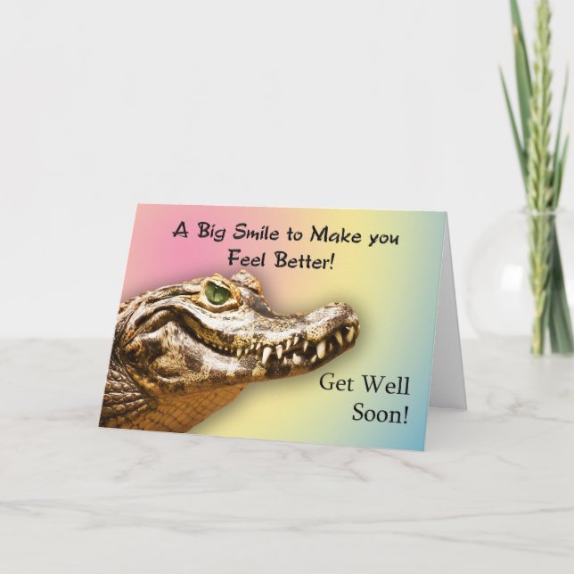 Get well card with a smiling alligator (Front)
