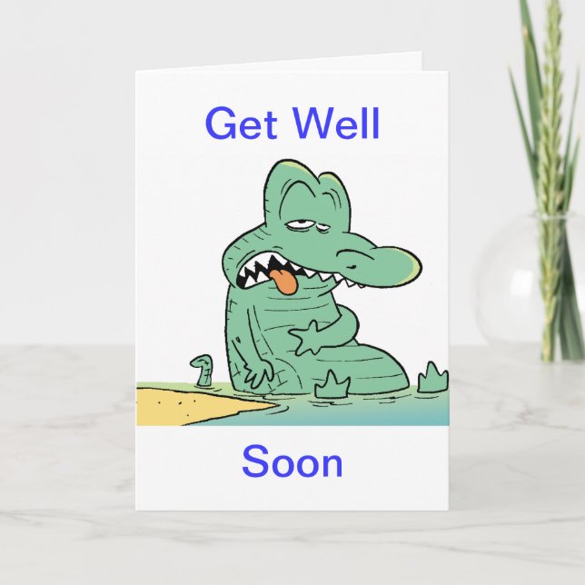 Get Well Cartoon Crocodile Card (Front)