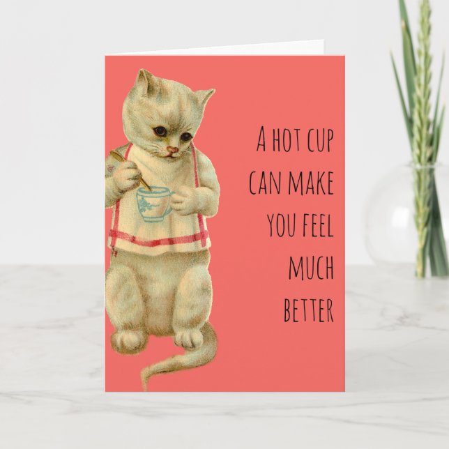 Get Well Cat With Tea Card (Front)