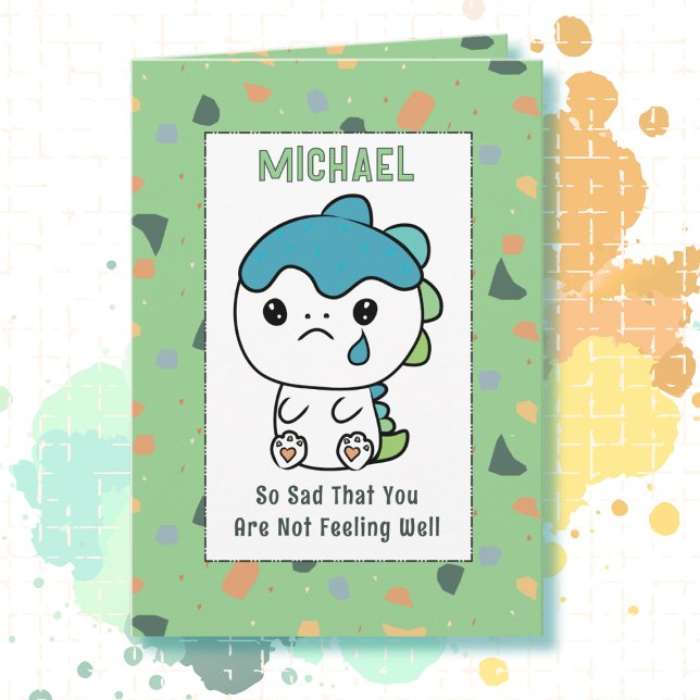 Get Well Cute Dinosaur Cartoon Funny Saying Child Card (Creator Uploaded)