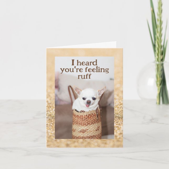 Get well cute dog chihuahua gold sparkles card (Front)