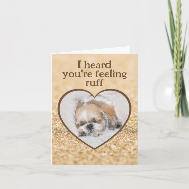 Get well cute dog shihtzu sleeping heart sparkles card (Front)
