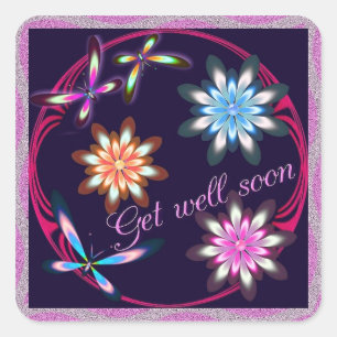 Get well floral square sticker