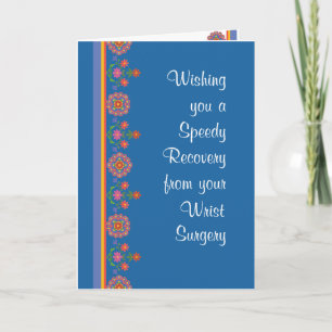 Get Well from Wrist Surgery Rangoli Border, Blue Card