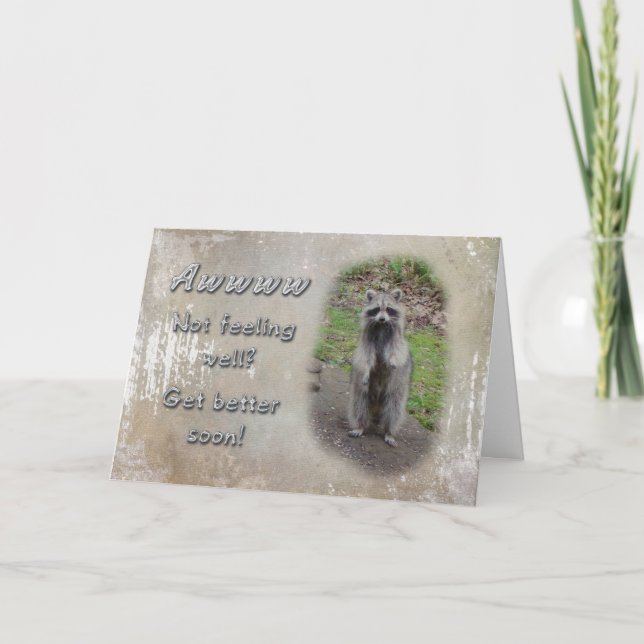 Get Well Greeting Card - Raccoon  Feel Better Soon (Front)