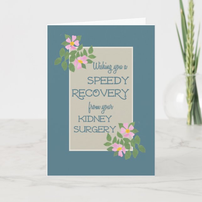 Get Well, Kidney Surgery Card, Pink Dogroses, Blue Card (Front)