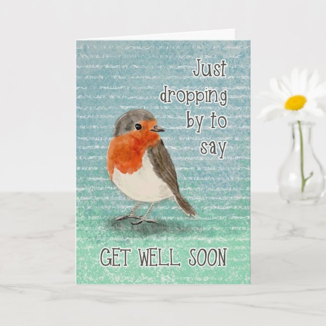 Get Well Little Bird Dropping By  Card (Small Plant)