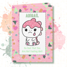 Get Well Little Girl PInk Dinosaur Cartoon Cute 