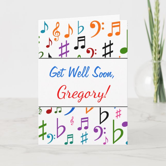 Get Well + Many Colourful Music Notes and Symbols (Front)