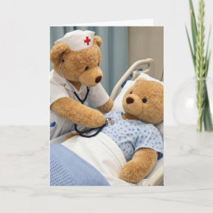 Get Well Nurse Teddy Bear with a Stethoscope Card