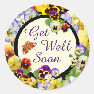 Get Well Pansy Design ~ Get Well Soon Classic Round Sticker