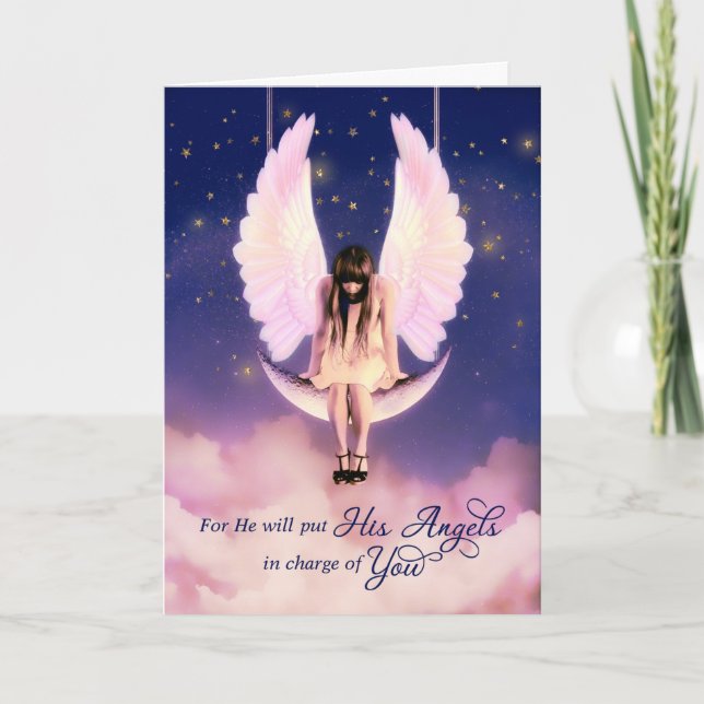 Get Well Psalms 91:11 Scripture Angel Card (Front)