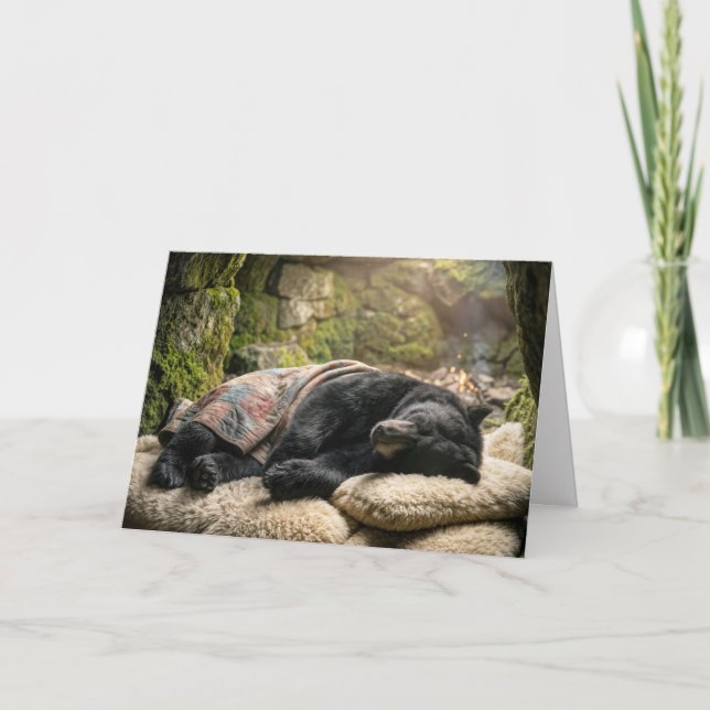 Get Well Soon Black Bear Sleeping Under a Quilt Card (Front)