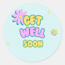 Get well soon bold text with flowers on blue