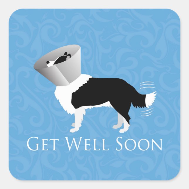 Get Well Soon - Border Collie Male Square Sticker (Front)