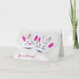 Get Well Soon Bunny Slippers On Fur Card