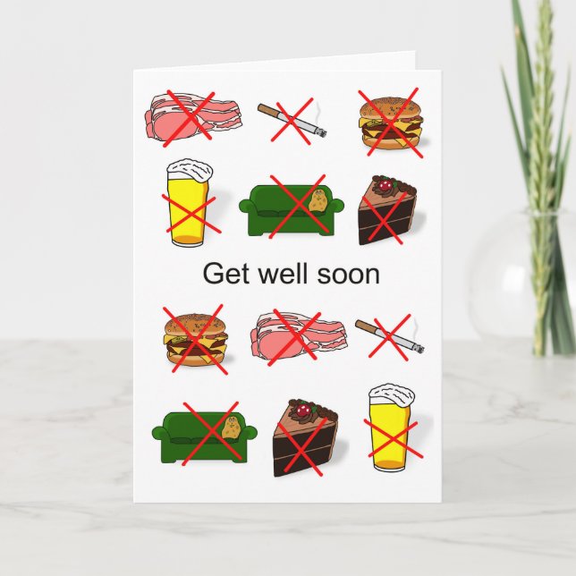 Get well soon card beer smoking fat fun (Front)