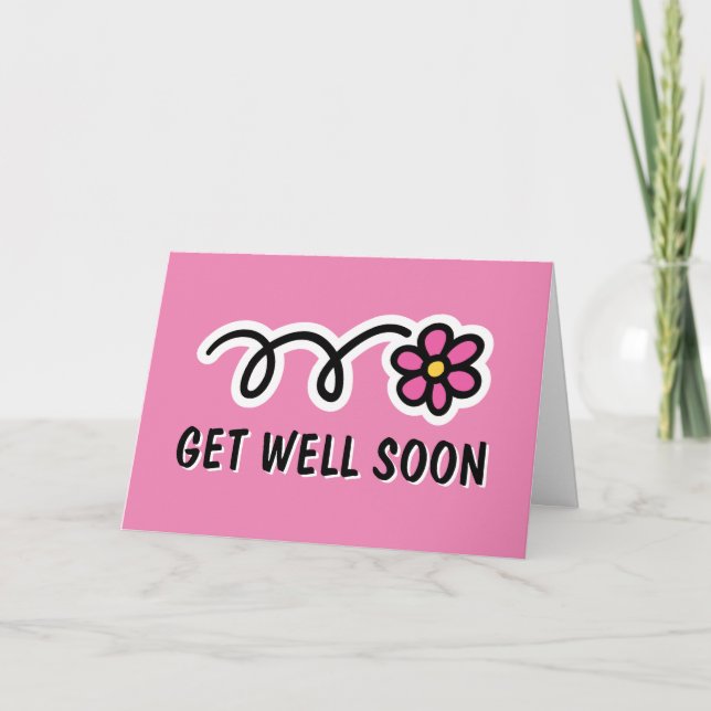 Get well soon card with cute pink flower design (Front)