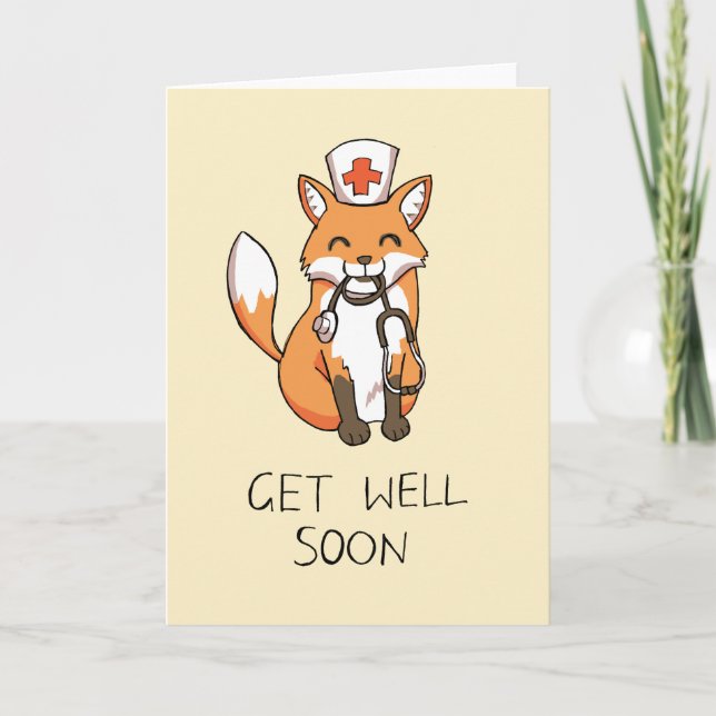 Get Well Soon Card with Fox Nurse (Front)