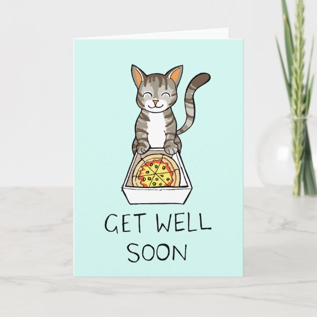 Get Well Soon Card with Pizza Cat (Front)