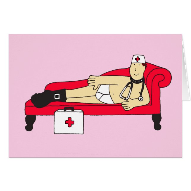 Get Well Soon,  Cartoon Male Nurse. (Front Horizontal)