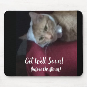 Get Well Soon, Cat Photo Humor Text, Customize Mouse Pad