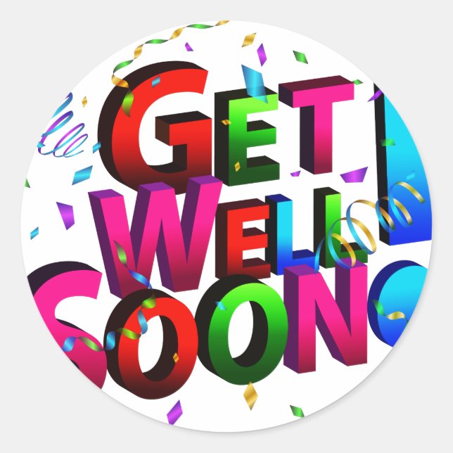 Get Well Soon Confetti Text Classic Round Sticker (Front)
