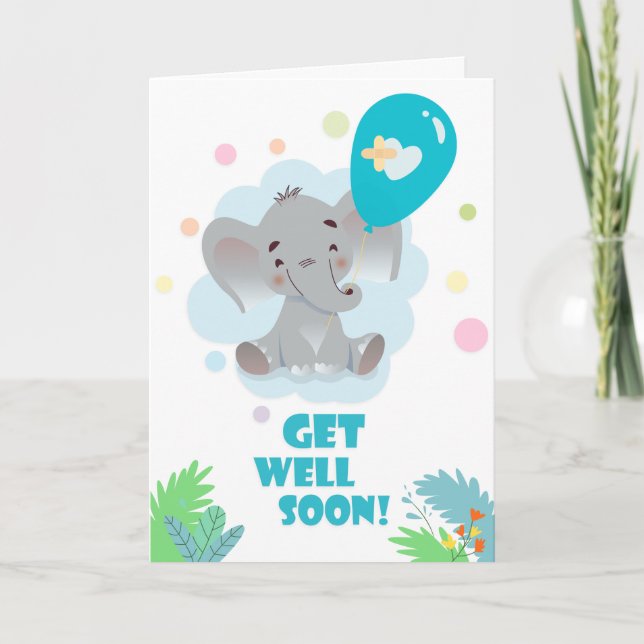 Get Well Soon Cute Cartoon Elephant Greeting Card (Front)
