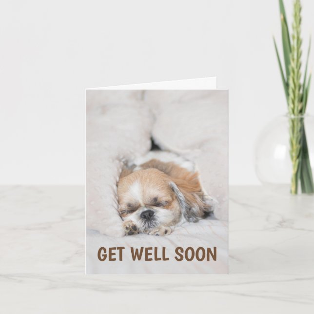 Get well soon cute puppy dog shihtzu sleeping card (Front)
