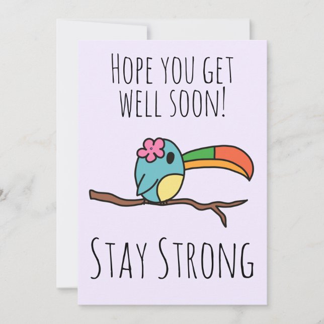 Get Well Soon Cute Toucan Violet Card (Front)