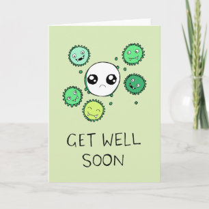 Get Well Soon Cute Virus and Cell Drawing Card