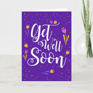Get Well Soon Dark Purple Typography Greeting Card